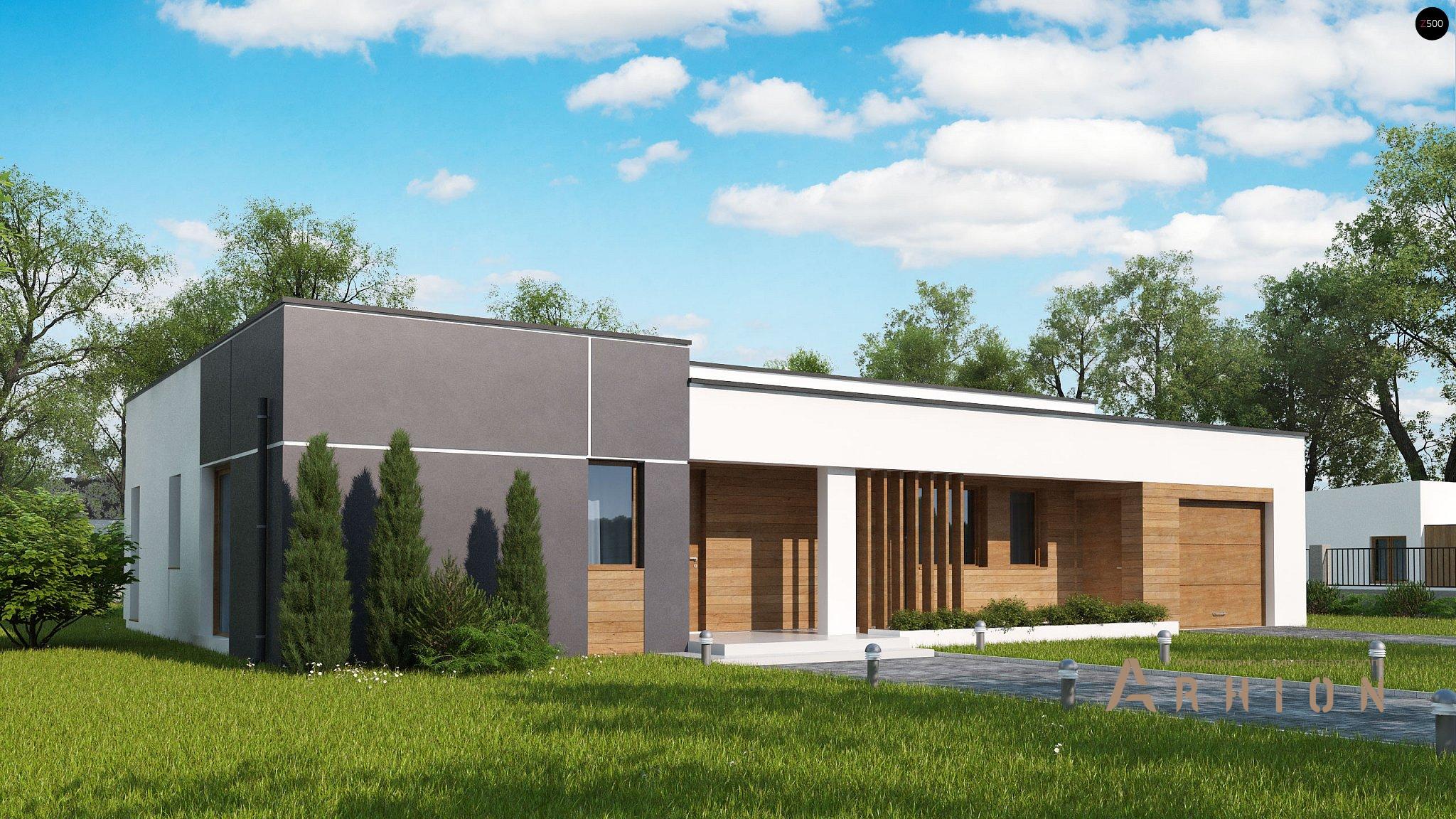 1. Проект одноэтажного дома в стиле минимализм с плоской кровлей , Zx102 GP, площадью - 143 кв c терассой, гаражом